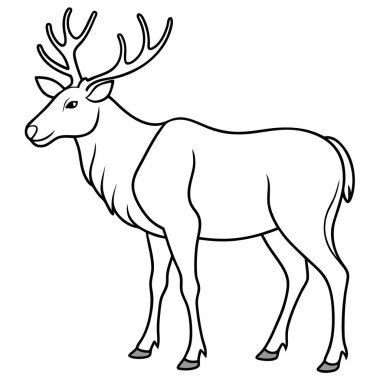 Beyaz arkaplanda geyik boyama sayfası siyah çizgi