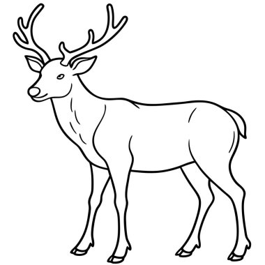 Beyaz arkaplanda geyik boyama sayfası siyah çizgi