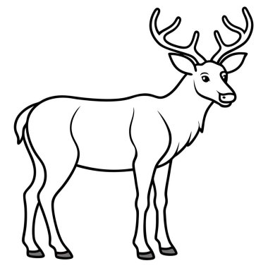 Beyaz arkaplanda geyik boyama sayfası siyah çizgi