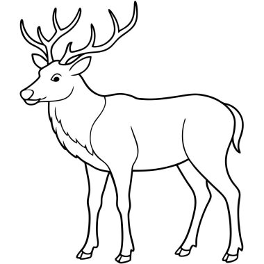 Beyaz arkaplanda geyik boyama sayfası siyah çizgi