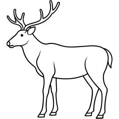 Beyaz arkaplanda geyik boyama sayfası siyah çizgi