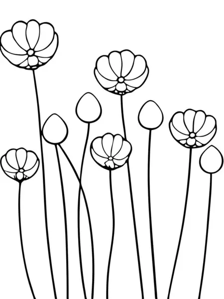 Beyaz arka planda çiçek ve botanik boyama sayfası