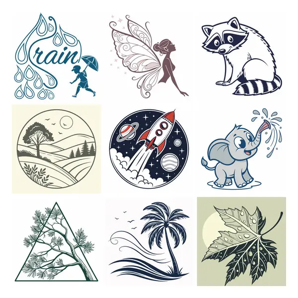 şirin doğa simgeleri, vektör illüstrasyonu.