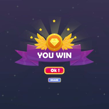 Kazanan UI Rozeti Simge Sayfası Kumarhanesi Ödülünü Kazanan Yıldızlar Kanat Kurdelesi Sihirli Düğmeler Şirin Vektör Tasarımı
