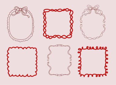 Sevimli El Çizimi Garip Çizgi Sanat Meydanı Oval Çerçeve Ayarları Vektör Tasarımı