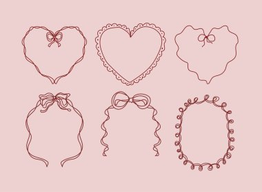 Sevimli El Çizilmiş Tuhaf Kalp Şekillendirilmiş ve Oval Çerçeve Ayarları Vektör Tasarımı
