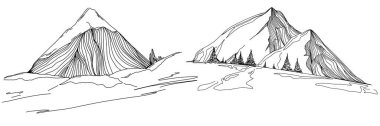Dağlarla klasik oyma tarzının el çizimi vektör çizimi
