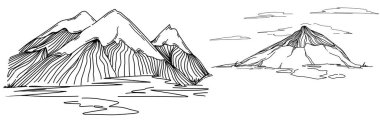 Dağlarla klasik oyma tarzının el çizimi vektör çizimi
