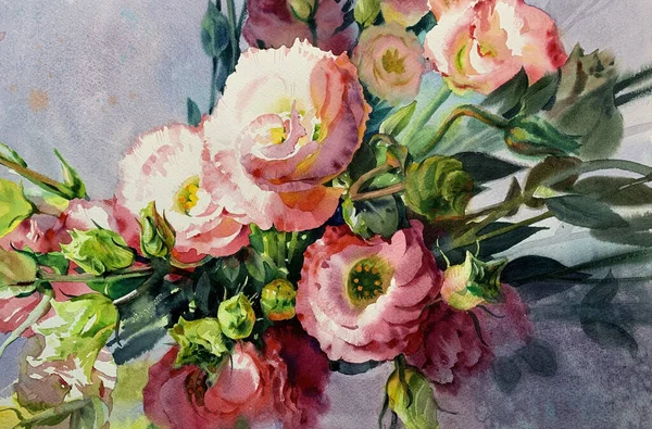 Beautiful Hand Drawn Watercolor Flowers Wild Flower Background Suitable Wedding — Stockfoto
