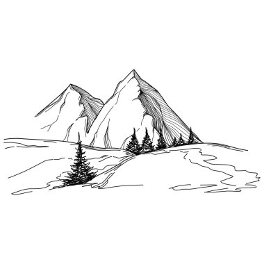line art mountain vector illustration on white