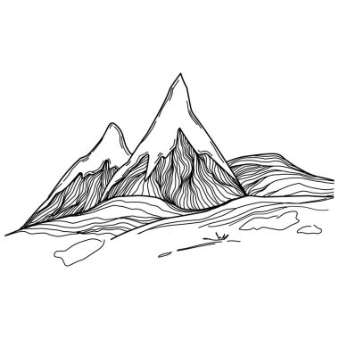 line art mountain vector illustration on white