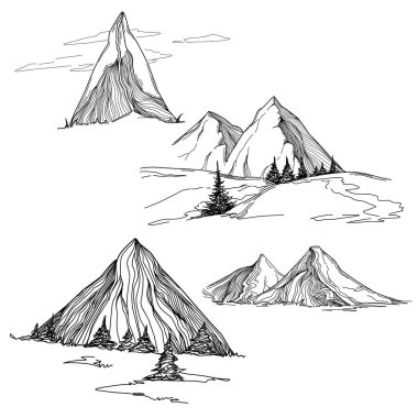 line art mountain vector illustration on white