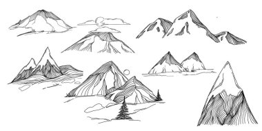 line art mountain vector illustration on white