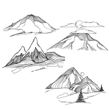 line art mountain vector illustration on white
