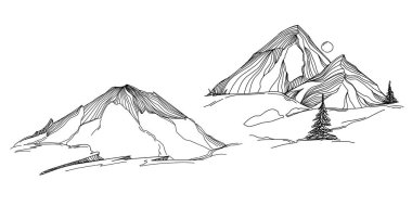 line art mountain vector illustration on white