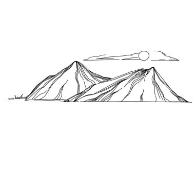 line art mountain vector illustration on white