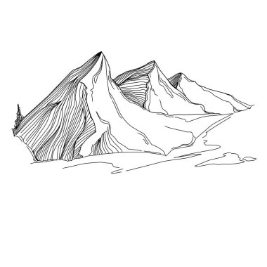 line art mountain vector illustration on white