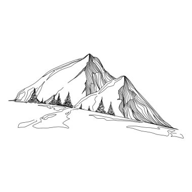 line art mountain vector illustration on white