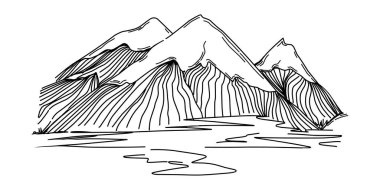 line art mountain vector illustration on white