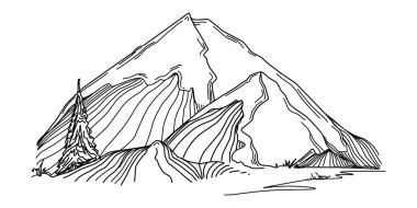 line art mountain vector illustration on white