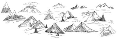 line art mountain vector illustration on white