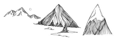 line art mountain vector illustration on white
