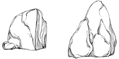 Stone Monochrome sketch vector. Gravel And Pebble. Natural Rocky Slate Lump Engraving Template Hand Drawn In Retro Style Black And White Illustration