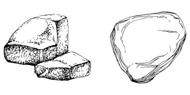 Stone Monochrome sketch vector. Gravel And Pebble. Natural Rocky Slate Lump Engraving Template Hand Drawn In Retro Style Black And White Illustration