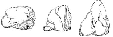 Stone Monochrome sketch vector. Gravel And Pebble. Natural Rocky Slate Lump Engraving Template Hand Drawn In Retro Style Black And White Illustration