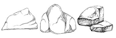 Stone Monochrome sketch vector. Gravel And Pebble. Natural Rocky Slate Lump Engraving Template Hand Drawn In Retro Style Black And White Illustration