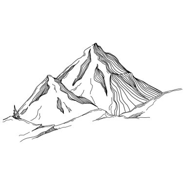 Hand sketch of winter mountains. Mountains sketch on a white background. Snowy mountain peaks and Shapes For Logos