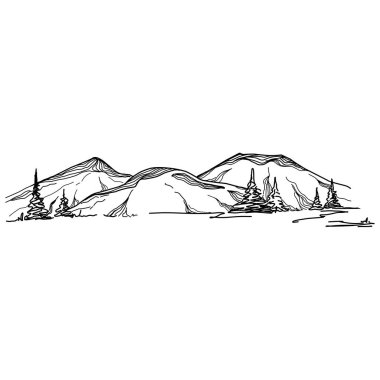 Hand sketch of winter mountains. Mountains sketch on a white background. Snowy mountain peaks and Shapes For Logos