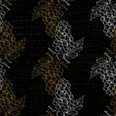 Seamless pattern with grape branch. Wineyard retro wallpaper. Garden background Sketch wild flower for background, texture, wrapper pattern, frame or border.