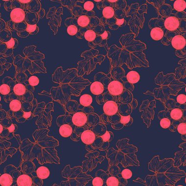 Seamless pattern with grape branch. Wineyard retro wallpaper. Garden background Sketch wild flower for background, texture, wrapper pattern, frame or border.