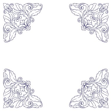 Border and Frame with baroque style. Ornament elements for your design. Black and white color. Floral engraving decoration for postcards or invitations for social media.