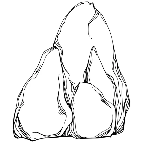 Stone Monochrome Sketch Vector Gravel Pebble Natural Rocky Slate Lump — Stok Vektör