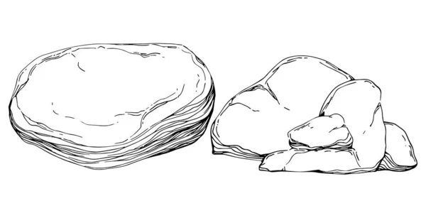 Vetor Esboço Monocromático Pedra Cascalho Seixo Natural Rocky Slate Lump — Vetor de Stock
