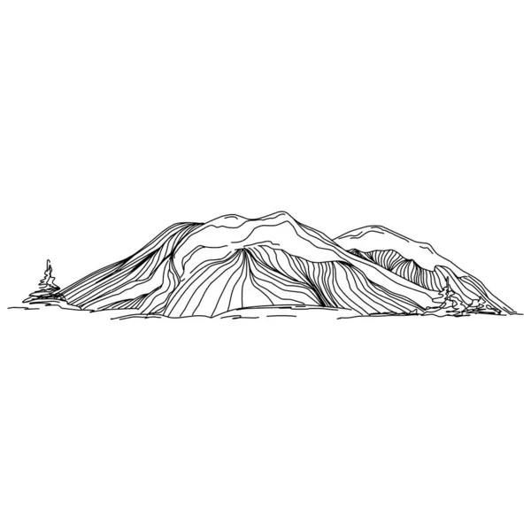 Schizzo Mano Delle Montagne Invernali Schizzo Delle Montagne Sfondo Bianco — Vettoriale Stock