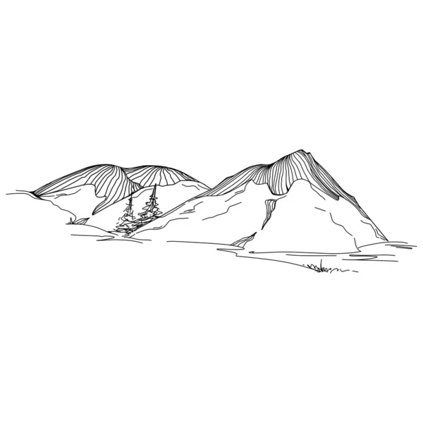 Hand Sketch Winter Mountains Mountains Sketch White Background Snowy Mountain — Stok Vektör
