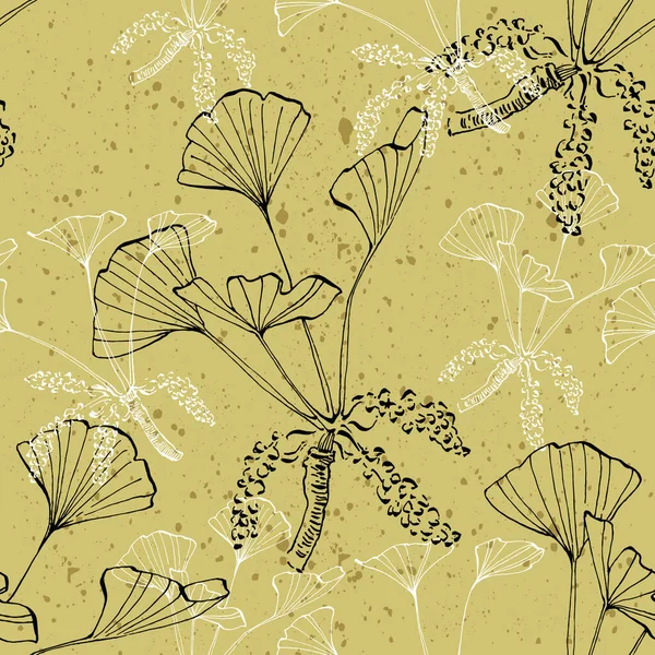 Wildflower Ginkgo Flower Pattern One Line Style Outline Plant Black — ストックベクタ
