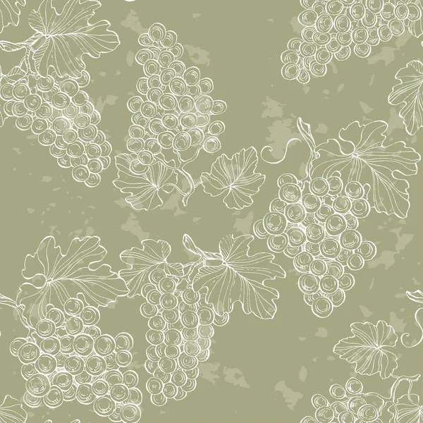 Seamless Pattern Grape Branch Wineyard Retro Wallpaper Garden Background Sketch — Stock Vector