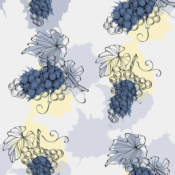 Seamless Pattern Grape Branch Wineyard Retro Wallpaper Garden Background Sketch — Stok Vektör