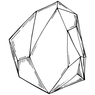Cristal vector illustration. Abstract modern geometric objects with diamond shapes, crystals. Black and white hand draw.