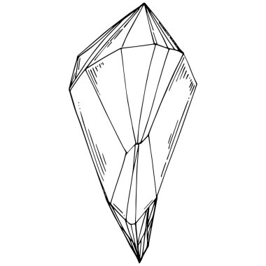 Cristal vector illustration. Abstract modern geometric objects with diamond shapes, crystals. Black and white hand draw.
