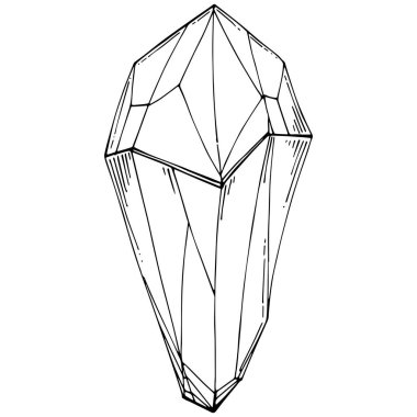 Cristal vector illustration. Abstract modern geometric objects with diamond shapes, crystals. Black and white hand draw.