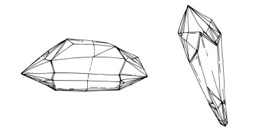 Cristal vector illustration. Abstract modern geometric objects with diamond shapes, crystals. Black and white hand draw.