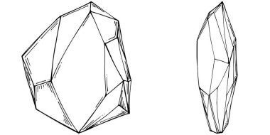 Cristal vector illustration. Abstract modern geometric objects with diamond shapes, crystals. Black and white hand draw.