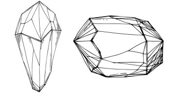 Cristal vector illustration. Abstract modern geometric objects with diamond shapes, crystals. Black and white hand draw.