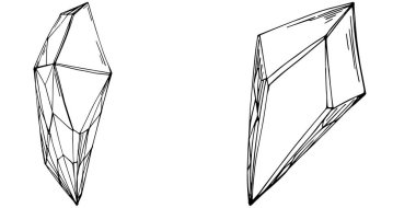 Cristal vector illustration. Abstract modern geometric objects with diamond shapes, crystals. Black and white hand draw.
