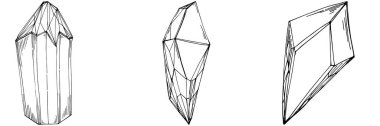 Cristal vector illustration. Abstract modern geometric objects with diamond shapes, crystals. Black and white hand draw.